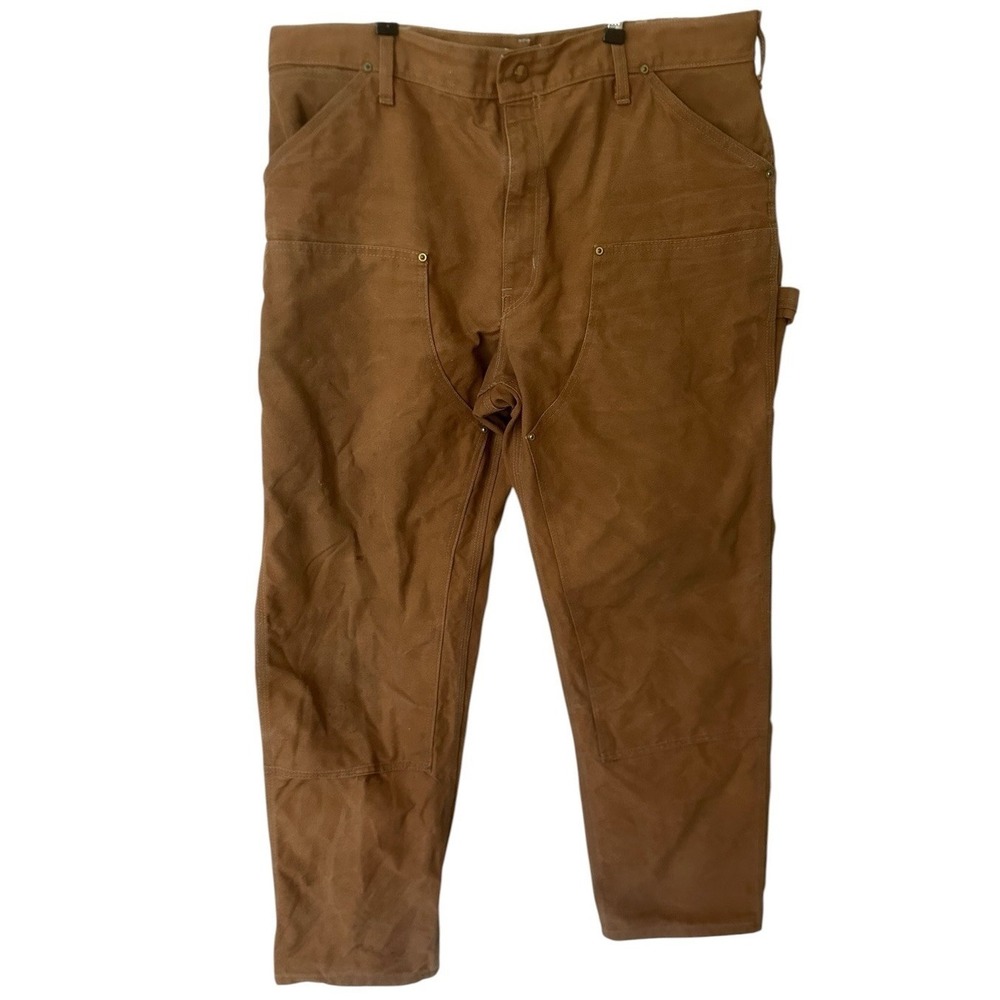 CARHARTT Men's 38x31 Brown Canvas Double Knee Carpenter Pants Stained - Picture 1 of 13